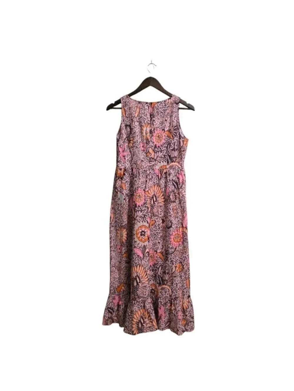 Madewell Lace-Up Ruffle-Hem Midi Dress in Bali Blooms Sz 4